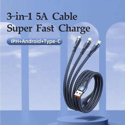 Remax RC - 199th 3 - in - 1 5A USB to Type - C 8 - Pin Micro USB 40W Fast Charging Cable 1.2m - Go2buy Australia