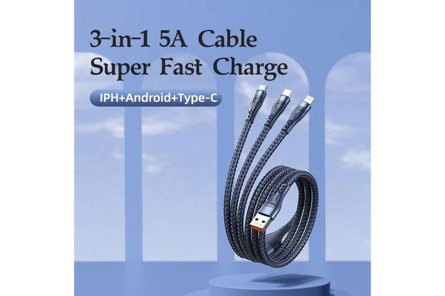 Remax RC - 199th 3 - in - 1 5A USB to Type - C 8 - Pin Micro USB 40W Fast Charging Cable 1.2m - Go2buy Australia