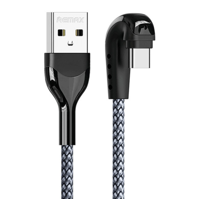 REMAX RC-177a USB to USB-C 2.1A Heymanba II Gaming Data Cable – Zinc Alloy Braided 90° Elbow Design