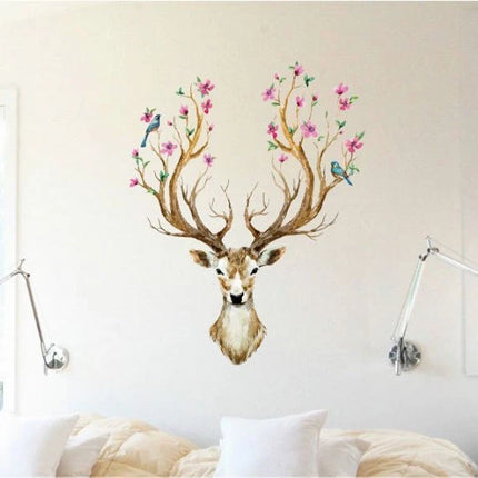 Floral Deer Head Removable Wall Sticker – Watercolour Nature Wall Decal