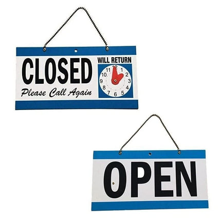 Double-Sided Open & Closed Will Return Sign - Weather Resistant Plastic Business Hanging Plate