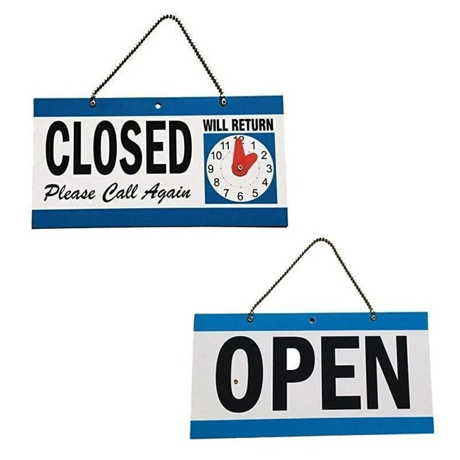 Double-Sided Open & Closed Will Return Sign - Weather Resistant Plastic Business Hanging Plate
