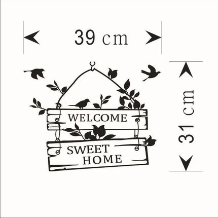 Welcome Sweet Home Removable Wall Sticker – Bird & Plant Wall Decal