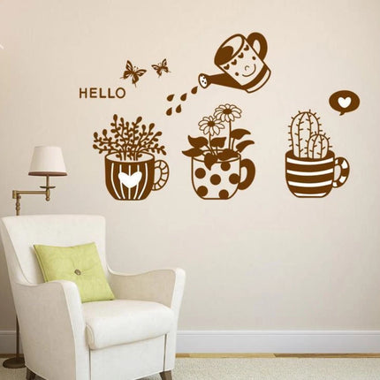 Cute Plant Removable Wall Sticker – Watering Can & Potted Plant Decal