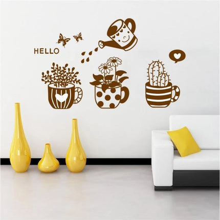 Cute Plant Removable Wall Sticker – Watering Can & Potted Plant Decal