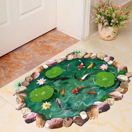 3D Koi Pond Floor Sticker – Fish Lotus Water Decal 90x60cm