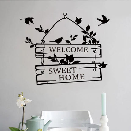 Welcome Sweet Home Removable Wall Sticker – Bird & Plant Wall Decal