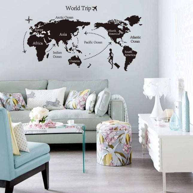 World Trip Map Removable Wall Sticker – Large Travel Wall Decal