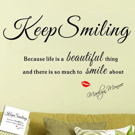 Keep Smiling Removable Wall Sticker – Inspirational Quote Wall Decal