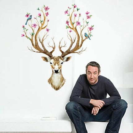 Floral Deer Head Removable Wall Sticker – Watercolour Nature Wall Decal