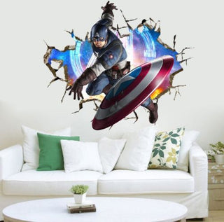 3D Wall Stickers Removable Captain America Avengers Broken Wall Boy Room Decal