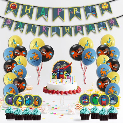 Set of Among Us Game Kids Birthday Party Supplies Balloons Banner Cupcake Topper - Go2buy Australia