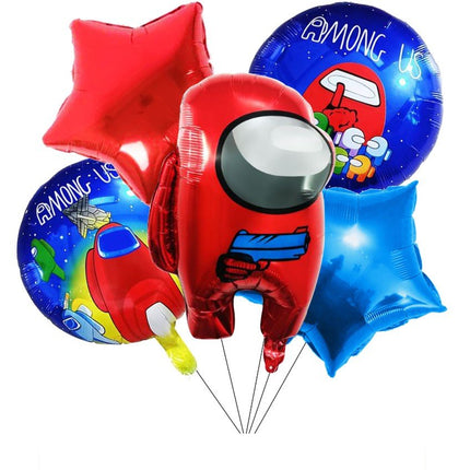 5PCS Among Us Space Game Birthday Foil Balloon Set