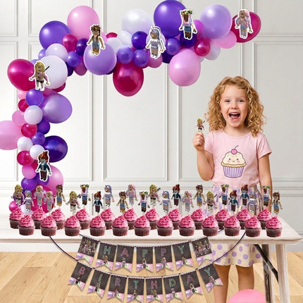 Set Of Game Roblox Party Supplies Banner Plates Balloons Birthday Decoration - Go2buy Australia