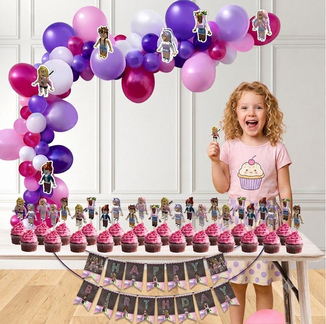 Set Of Game Roblox Party Supplies Banner Plates Balloons Birthday Decoration - Go2buy Australia