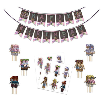 Set Of Game Roblox Party Supplies Banner Plates Balloons Birthday Decoration - Go2buy Australia