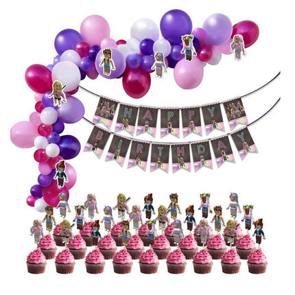 Set Of Game Roblox Party Supplies Banner Plates Balloons Birthday Decoration - Go2buy Australia