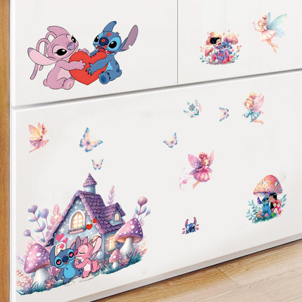 Stitch Inspired Kids Bedroom Wall Sticker with Fairies & Mushroom House - Go2buy Australia