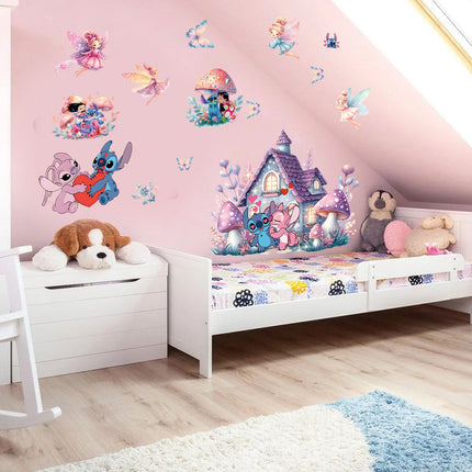 Stitch Inspired Kids Bedroom Wall Sticker with Fairies & Mushroom House - Go2buy Australia
