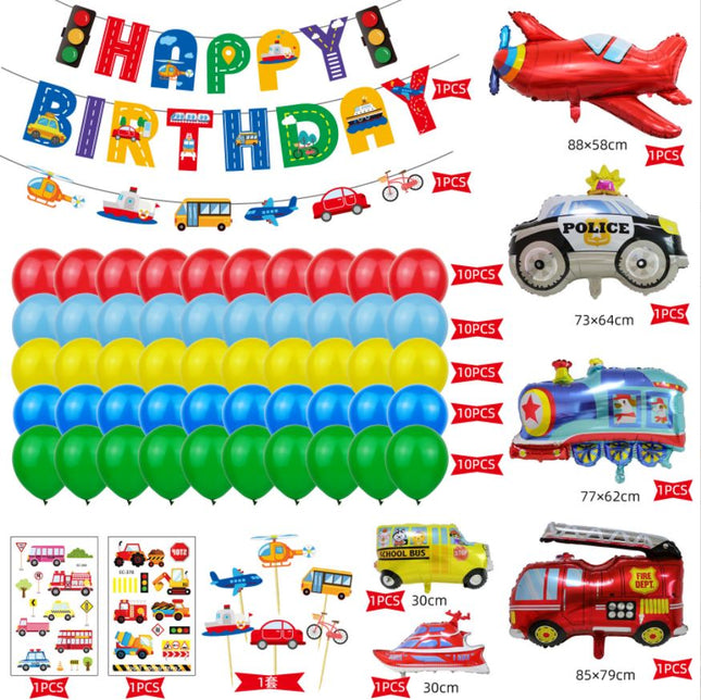 Transportation Helium Foil Balloons Happy Birthday Set Kids Party Decorations - Go2buy Australia