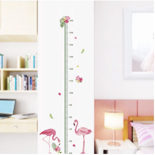 Tropical Pink Flamingo Growth Chart Wall Sticker - Kids Height Ruler Decal for Nursery & Playroom Decor - Go2buy Australia