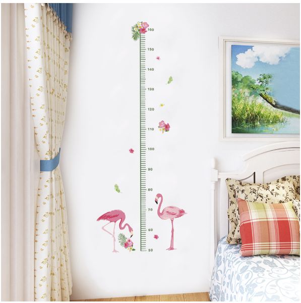 Tropical Pink Flamingo Growth Chart Wall Sticker - Kids Height Ruler Decal for Nursery & Playroom Decor - Go2buy Australia