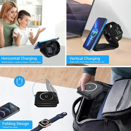 WALKNTALK 3 in 1 Wireless Charging Station Travel Charger iPhone AirPods iWatch - Go2buy Australia