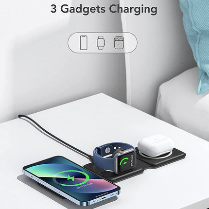 WALKNTALK 3 in 1 Wireless Charging Station Travel Charger iPhone AirPods iWatch - Go2buy Australia