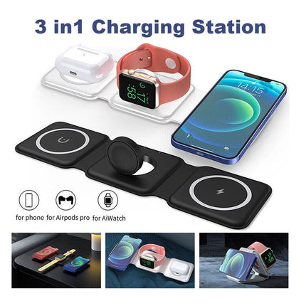 WALKNTALK 3 in 1 Wireless Charging Station Travel Charger iPhone AirPods iWatch - Go2buy Australia