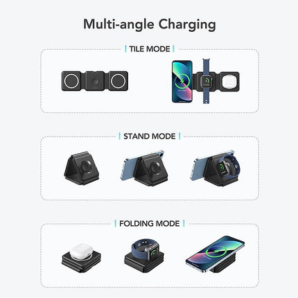 WALKNTALK 3 in 1 Wireless Charging Station Travel Charger iPhone AirPods iWatch - Go2buy Australia