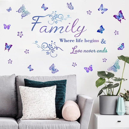 Wall Sticker Removable Family Love Never ends Purple Buttefly Living Room Decal - Go2buy Australia