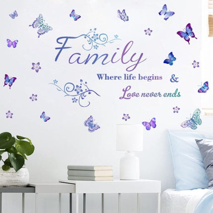 Wall Sticker Removable Family Love Never ends Purple Buttefly Living Room Decal - Go2buy Australia