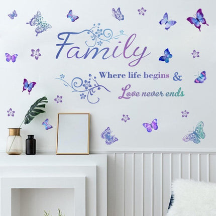 Wall Sticker Removable Family Love Never ends Purple Buttefly Living Room Decal - Go2buy Australia