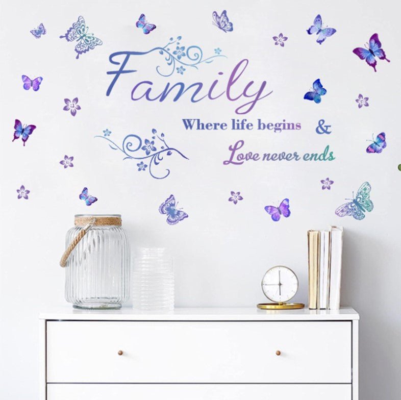 Wall Sticker Removable Family Love Never ends Purple Buttefly Living Room Decal - Go2buy Australia