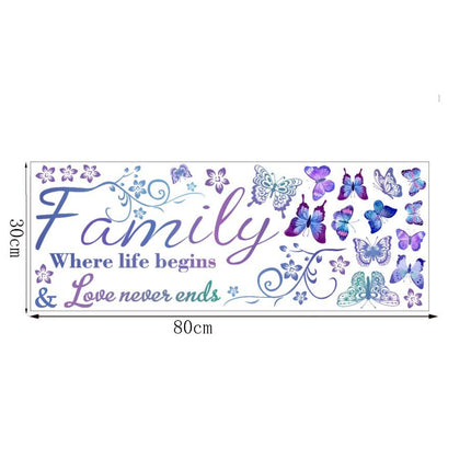 Wall Sticker Removable Family Love Never ends Purple Buttefly Living Room Decal - Go2buy Australia