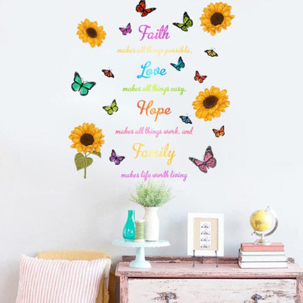 Wall Stickers Removable Faith Love Hope Family Sunflower Butterfly Room Decal - Go2buy Australia