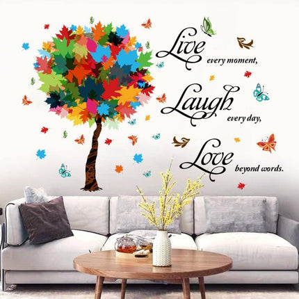 Wall Stickers Removable Love Laugh Live Decal Colorful Tree Butterfly Study Room - Go2buy Australia