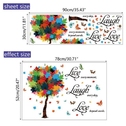 Wall Stickers Removable Love Laugh Live Decal Colorful Tree Butterfly Study Room - Go2buy Australia