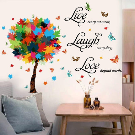 Wall Stickers Removable Love Laugh Live Decal Colorful Tree Butterfly Study Room - Go2buy Australia