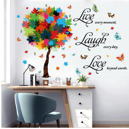 Wall Stickers Removable Love Laugh Live Decal Colorful Tree Butterfly Study Room - Go2buy Australia