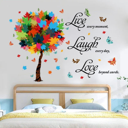 Wall Stickers Removable Love Laugh Live Decal Colorful Tree Butterfly Study Room - Go2buy Australia