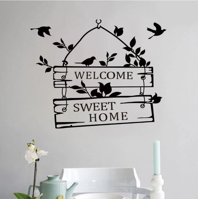 Welcome Sweet Home Removable Wall Sticker – Bird & Plant Wall Decal - Go2buy Australia