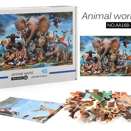 1000Pcs Thick Papers Jigsaw Puzzles Fun Game Challenge Gift For Adults Teens Kids (Animals World) - Go2buy Australia