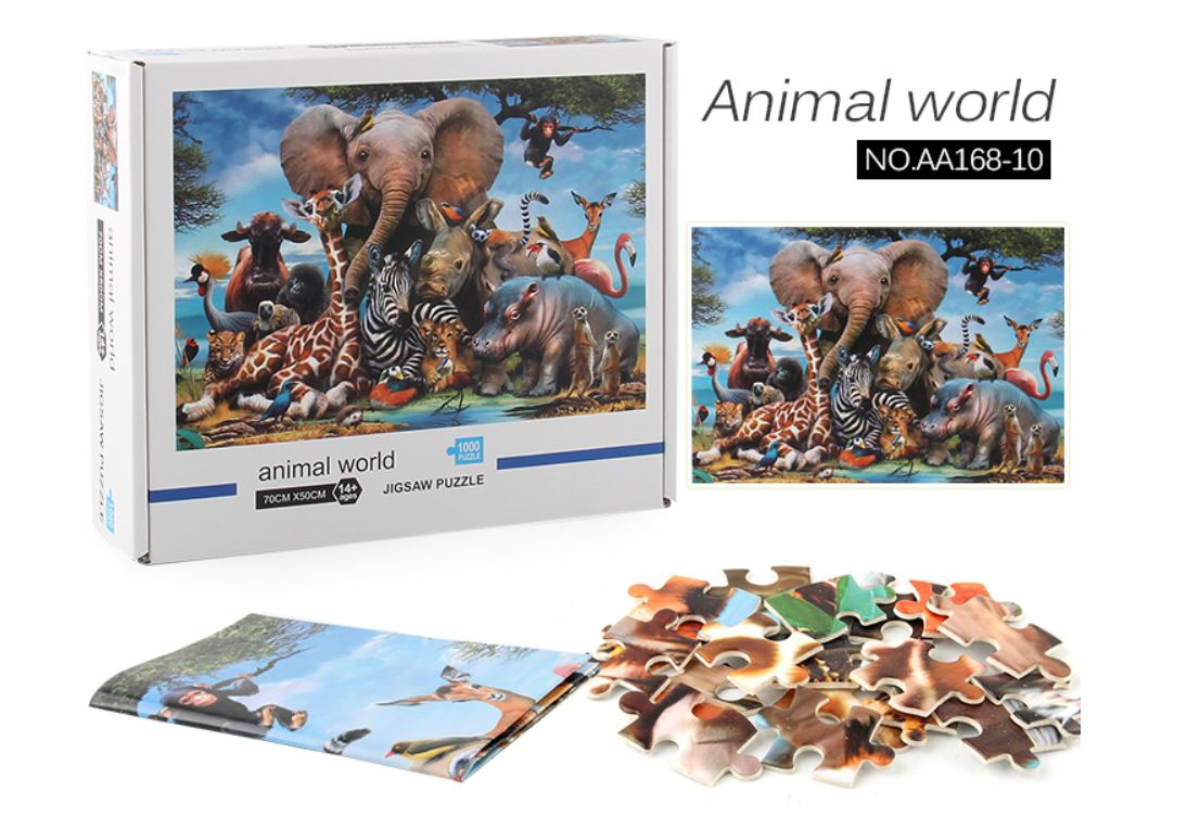 1000Pcs Thick Papers Jigsaw Puzzles Fun Game Challenge Gift For Adults Teens Kids (Animals World) - Go2buy Australia
