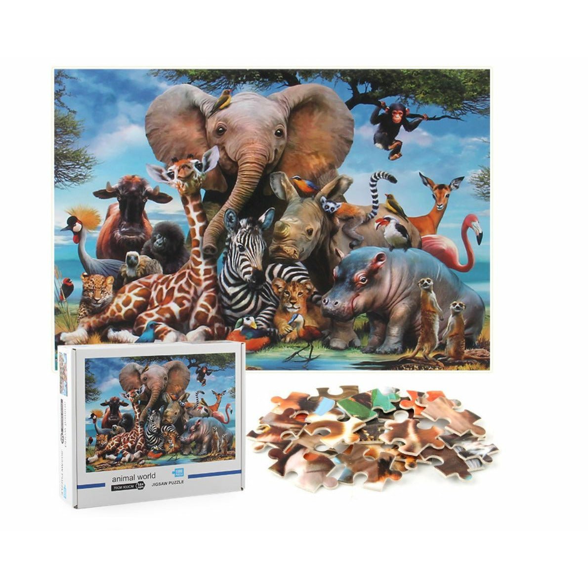 1000Pcs Thick Papers Jigsaw Puzzles Fun Game Challenge Gift For Adults Teens Kids (Animals World) - Go2buy Australia