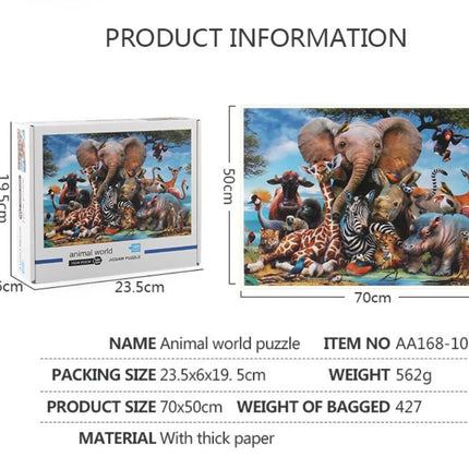 1000Pcs Thick Papers Jigsaw Puzzles Fun Game Challenge Gift For Adults Teens Kids (Animals World) - Go2buy Australia