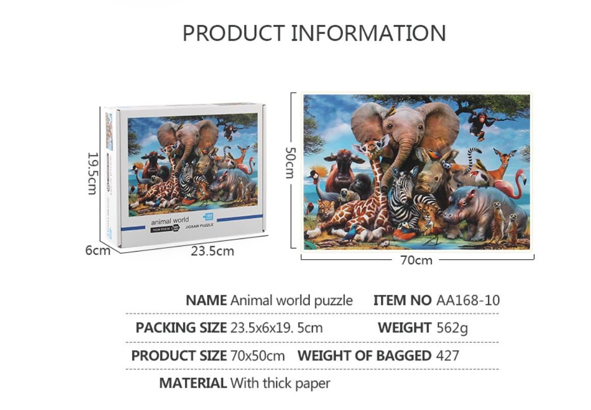 1000Pcs Thick Papers Jigsaw Puzzles Fun Game Challenge Gift For Adults Teens Kids (Animals World) - Go2buy Australia