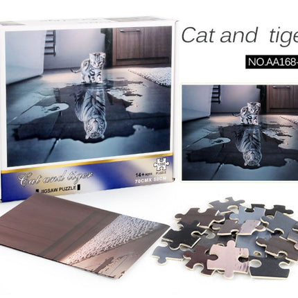 1000Pcs Thick Papers Jigsaw Puzzles Fun Game Challenge Gift For Adults Teens Kids (Cat and Tiger) - Go2buy Australia