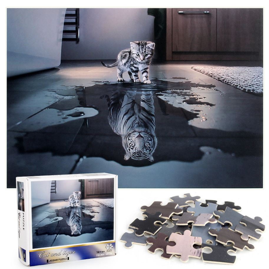 1000Pcs Thick Papers Jigsaw Puzzles Fun Game Challenge Gift For Adults Teens Kids (Cat and Tiger) - Go2buy Australia