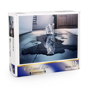 1000Pcs Thick Papers Jigsaw Puzzles Fun Game Challenge Gift For Adults Teens Kids (Cat and Tiger) - Go2buy Australia
